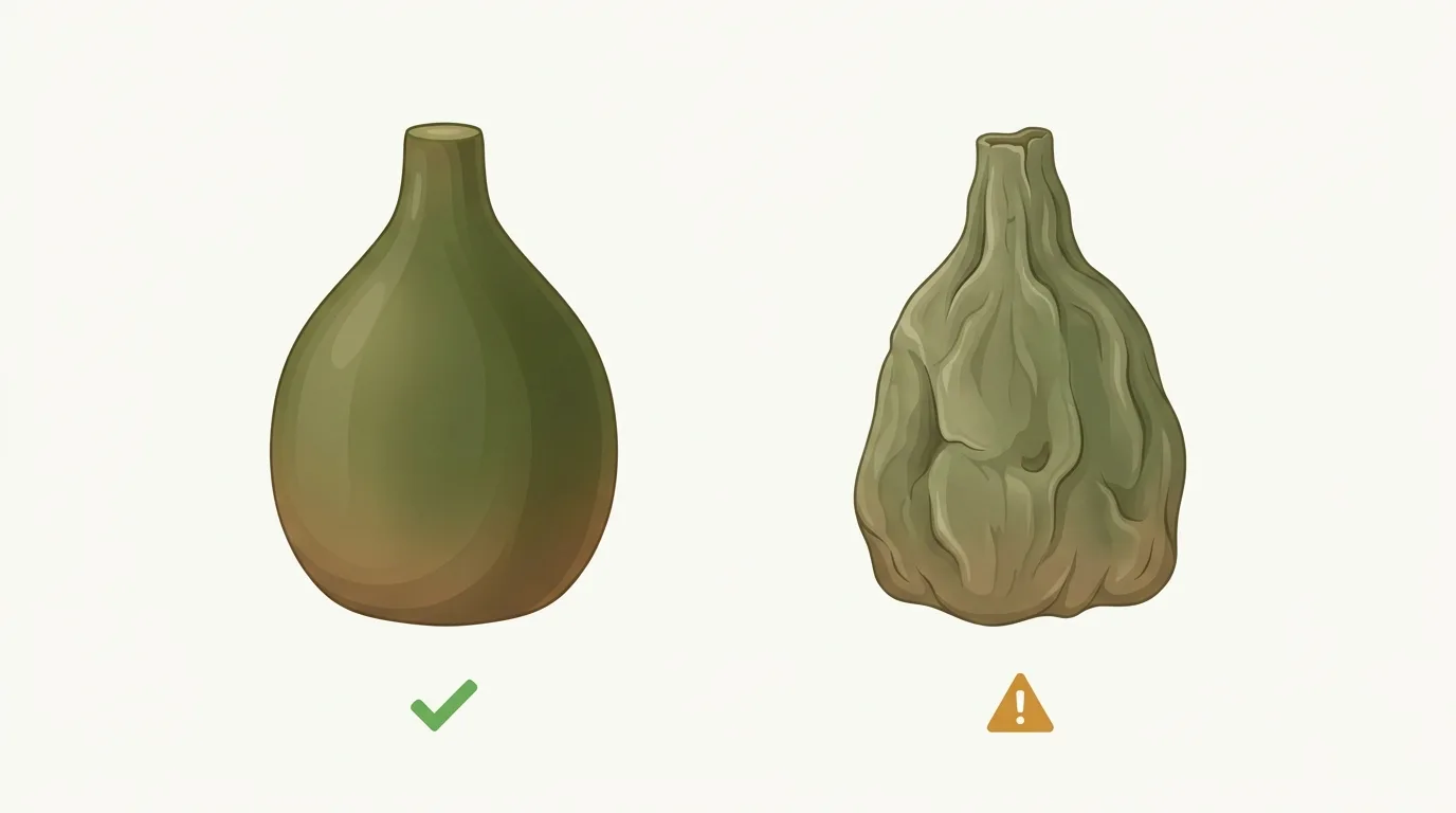 解説用イラスト: 塊根のフォルムと張りを確認する